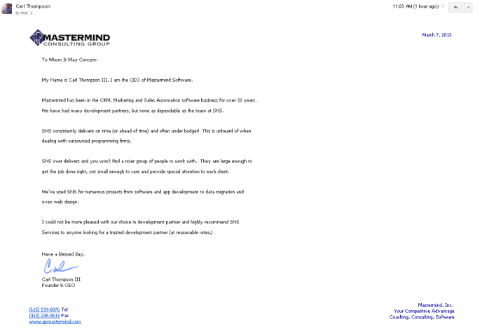 Testimonial-For-CRM-Work-SNSSystem.com